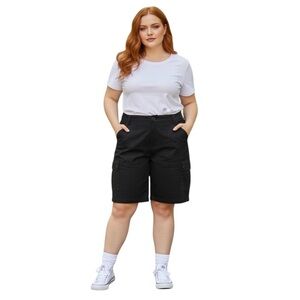 Plus Size Classic Black Women's Cargo Shorts 3X Stretch